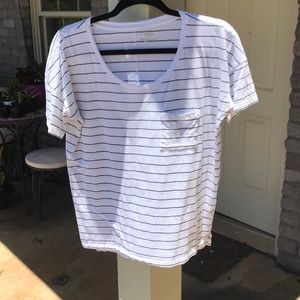 Old Navy White Tee with Black Stripes and Pocket